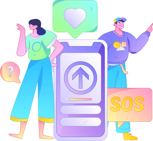 Man and girl doing sos chatting  Illustration