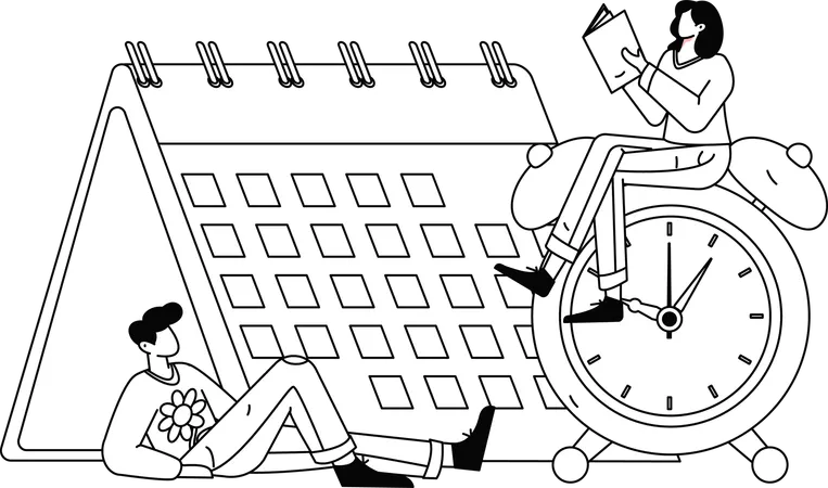Man And Girl Doing Study In Time  Illustration