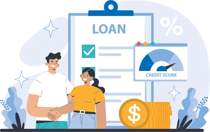 Man and girl getting financial loan  Illustration