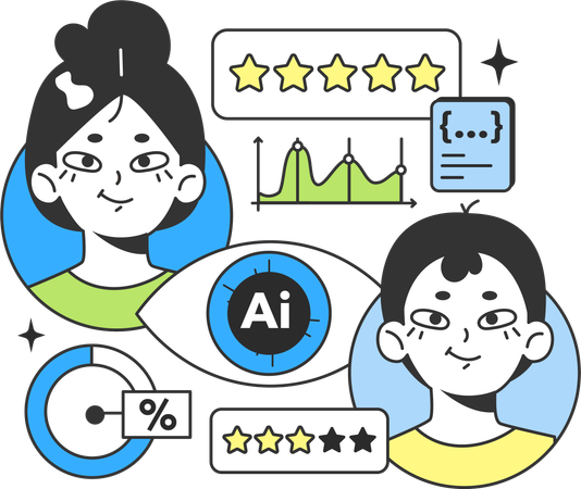 Man and girl giving ai review  Illustration