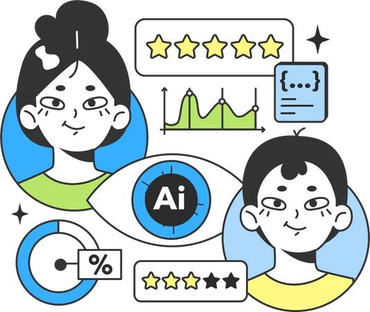 Man and girl giving ai review  Illustration