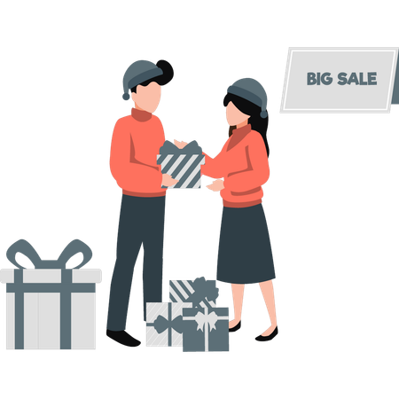 Man and girl giving Christmas gifts  Illustration