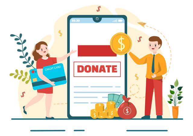 MAn and girl giving online charity  Illustration