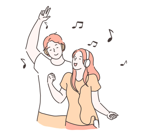 Man and girl listening music  Illustration