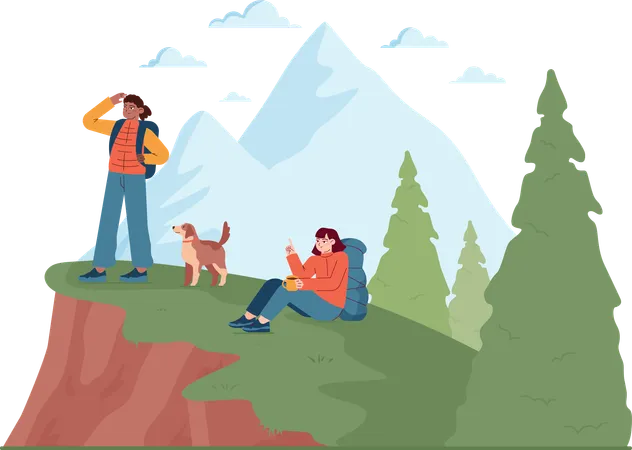 Man and girl looking for destination  Illustration