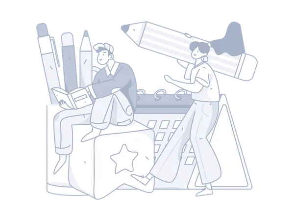 Man and girl making Education schedule  Illustration