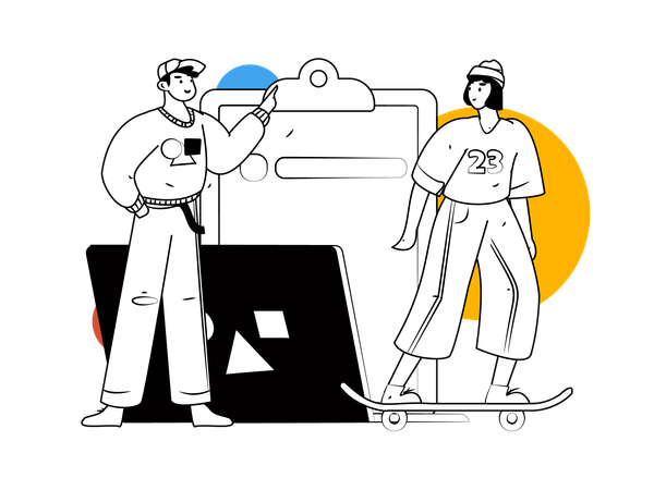 Man and girl making schedule  Illustration