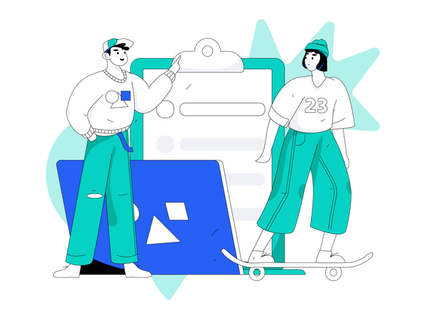 Man and girl making schedule  Illustration