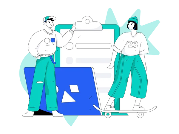 Man and girl making schedule  Illustration