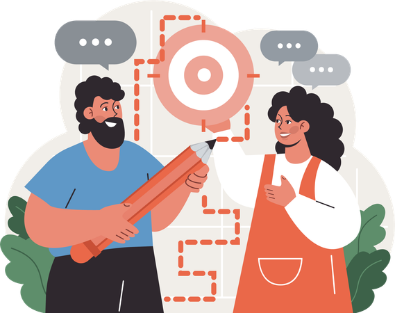 Man and girl making target strategy  Illustration