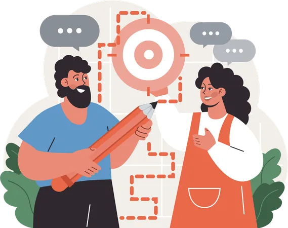 Man and girl making target strategy  Illustration