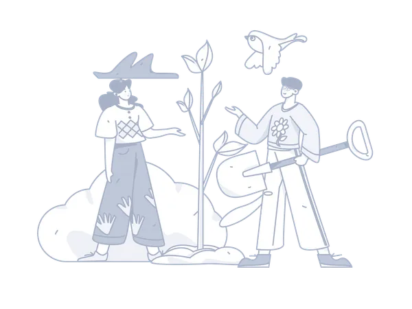 Man and girl showing plant growth  Illustration