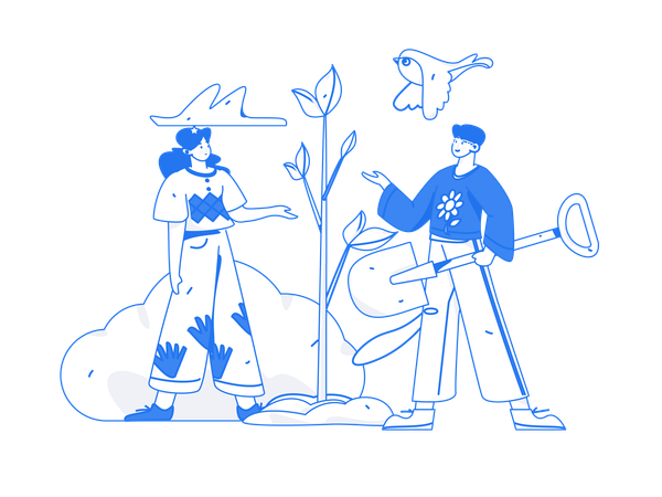 Man and girl showing plant growth  Illustration