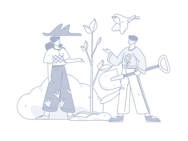 Man and girl showing plant growth  Illustration