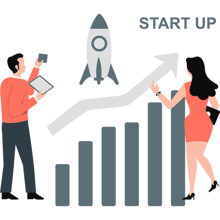 Man and girl talking about Business analytics  Illustration