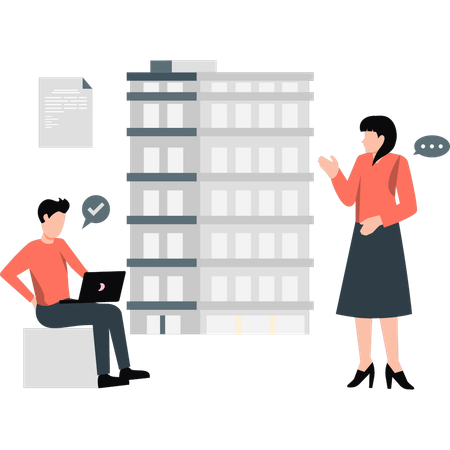 Man and girl talking about creative building Illustration
