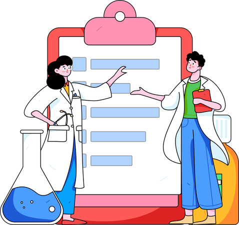 Man and girl talking about medical research  Illustration