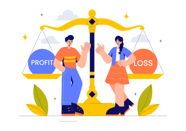 Man and girl talking about profit and loss  Illustration