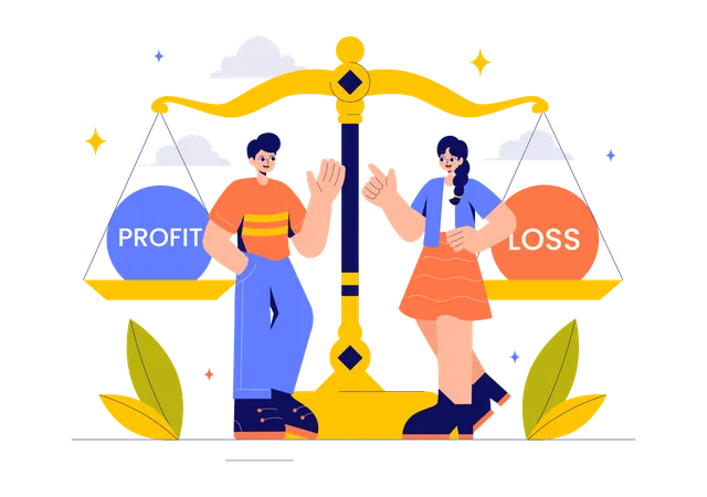 Man and girl talking about profit and loss  Illustration