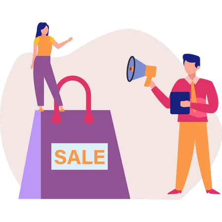 Man and girl talking about sale  Illustration