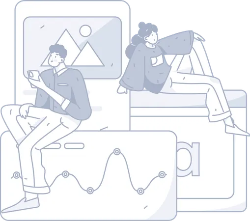Man and girl thinking about business analysis  Illustration