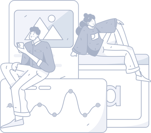 Man and girl thinking about business analysis  Illustration