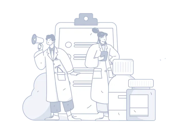 Man and girl with medicine bottle  イラスト