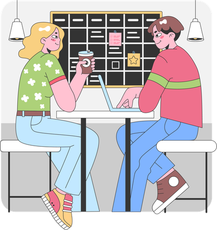 Man and girl working at office  Illustration