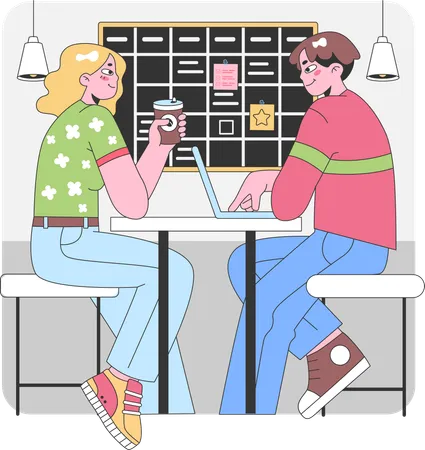 Man and girl working at office  Illustration