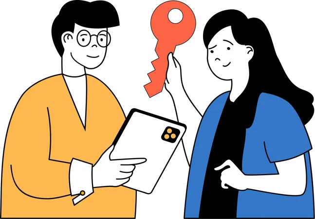Man and girl working on business security  Illustration