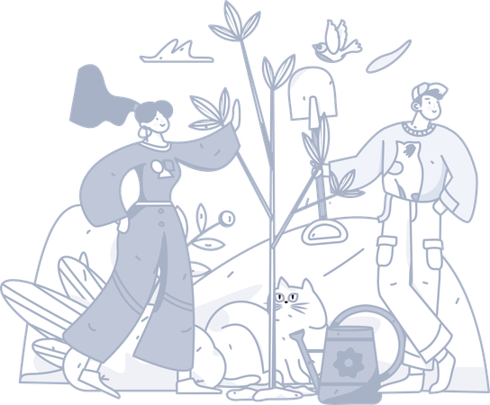 Man and girl working on gardening  Illustration