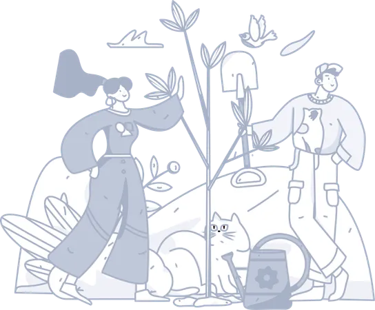 Man and girl working on gardening  Illustration