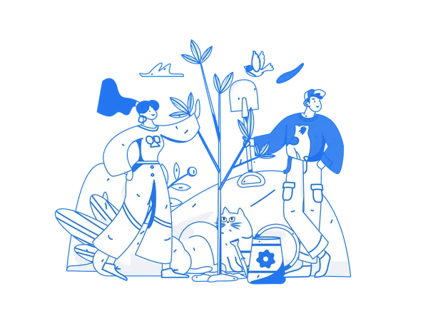 Man and girl working on gardening  イラスト