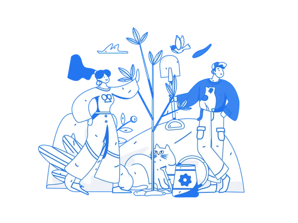 Man and girl working on gardening  Illustration