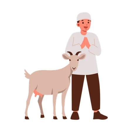 A Man In Traditional Attire Standing Next To A Goat On A White Background Illustration