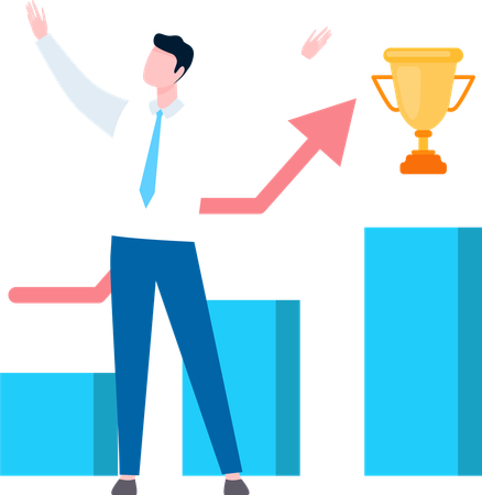 Man and Golden Trophy, Diagram and Growing Sales  Illustration