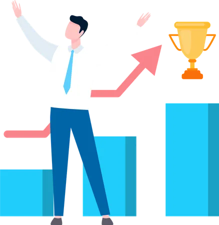 Man and Golden Trophy, Diagram and Growing Sales  Illustration