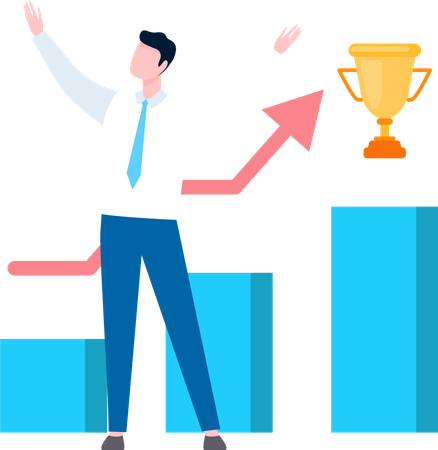 Man and Golden Trophy, Diagram and Growing Sales  Illustration