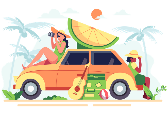 Man and her son on vacation Illustration