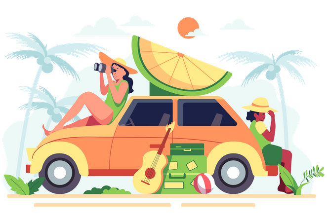 Man and her son on vacation  Illustration