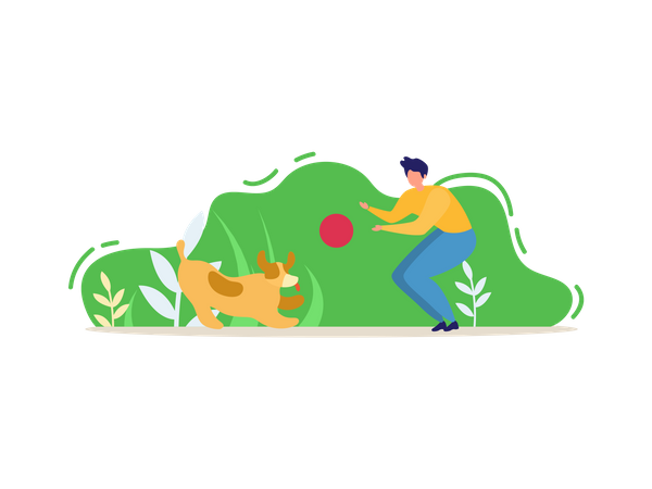 Man and his pet Dog Playing with Ball in Park  Illustration