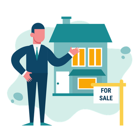 Man and house for sale  Illustration