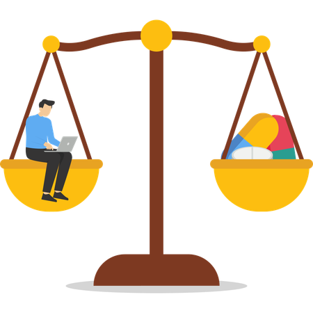Man and Justice scale with work and health care  Illustration