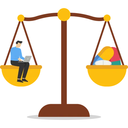 Man and Justice scale with work and health care  Illustration