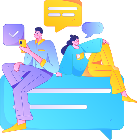 Man and lady doing mobile chatting  Illustration