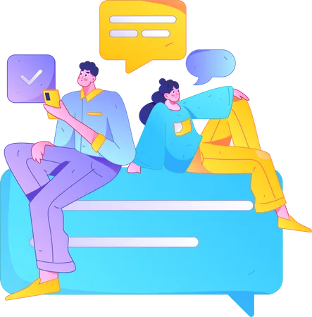 Man and lady doing mobile chatting  Illustration