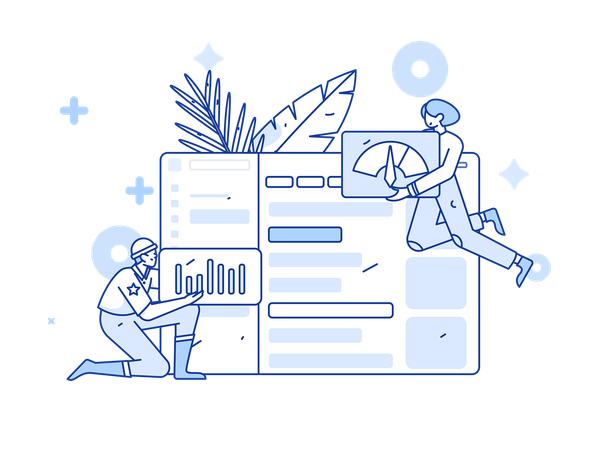 Man and lady working on business analytic chart  Illustration