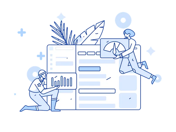 Man and lady working on business analytic chart  Illustration