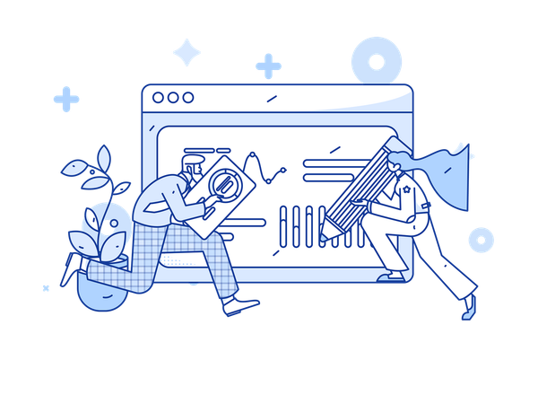 Man and lady working on business analytic chart  Illustration