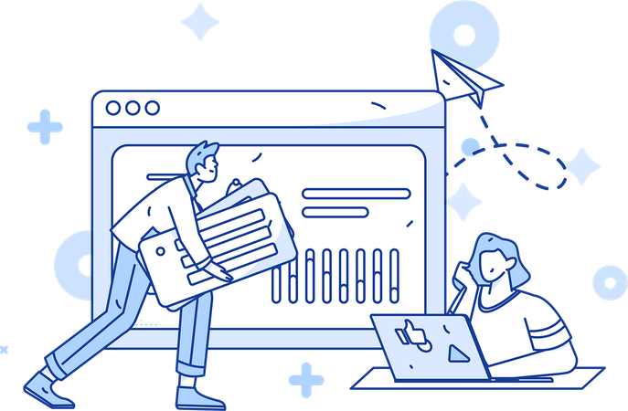 Man and lady working on business analytic chart  Illustration